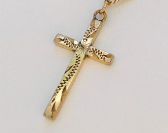 12k Gold on Sterling Silver Cross Pendant - 20 inch vintage chain - catholic cross - christian - religious