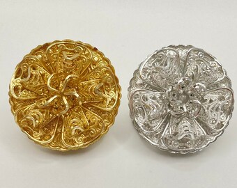 Western Germany Filigree Scarf Clip - Flower motif scarf clip - round scarf clasp - vintage scarf ring