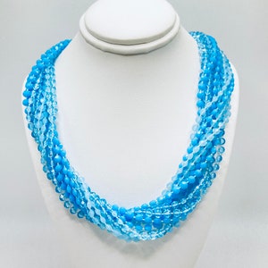 Blue Torsade Necklace - Vintage Blue Plastic Twisted Necklace