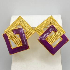 Interlocked Squares - Purple and Gold Earrings
