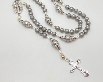 Gray Glass Rosary - Catholic - Religious