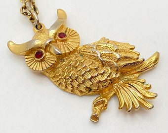 Gold Tone Owl Pendant - owl on branch