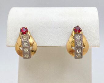 Art Deco 12K Gold Filled screw back rhinestone earrings