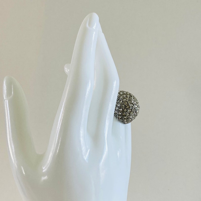 silver tone ring cocktail ring Size 7 Rhinestone Dome Ring vintage ring silver rhinestone ring large statement ring bling ring