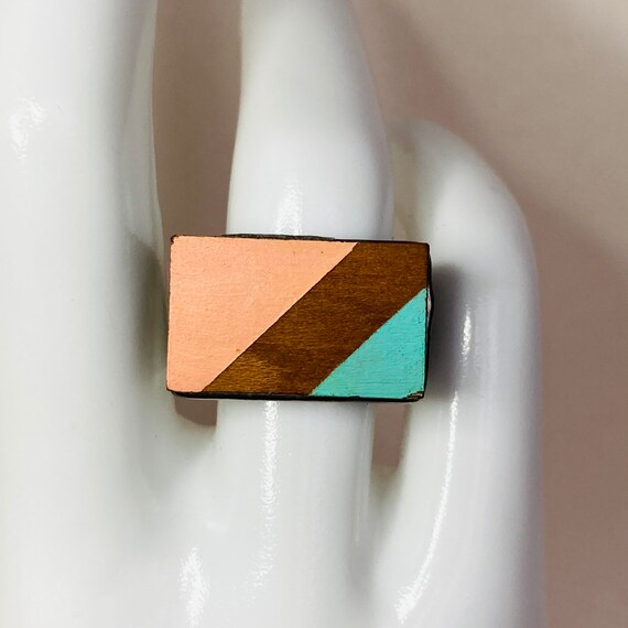 Wooden Rectangle statement ring - Size 7 ring - C… - image 3