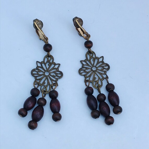 Wooden bead Earrings - bronze tone earrings - met… - image 8