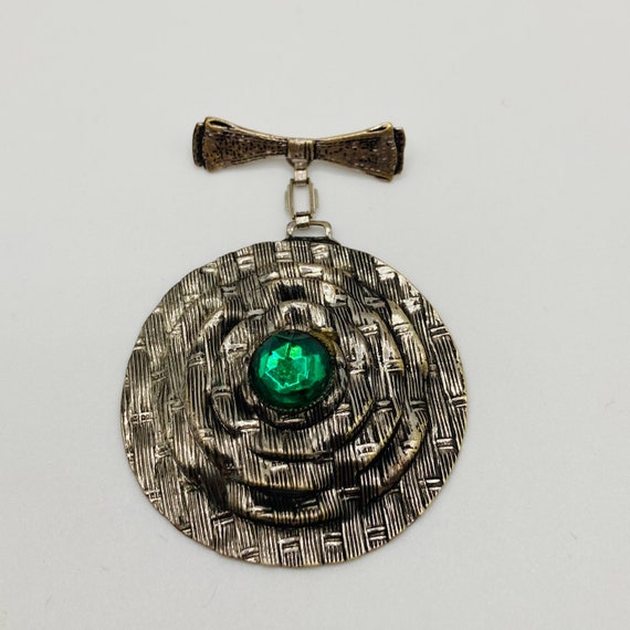 Art Deco Antique Silver Tone Pin with Irish Green… - image 1