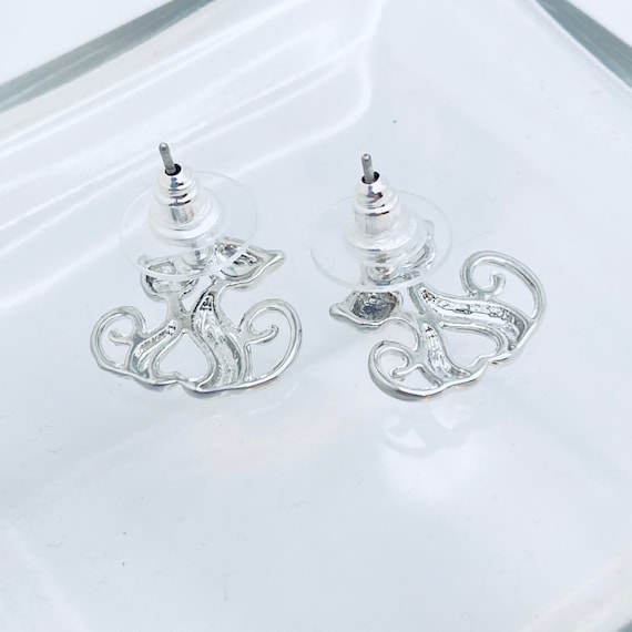 Silver Tone Cat Stud Earrings - image 9
