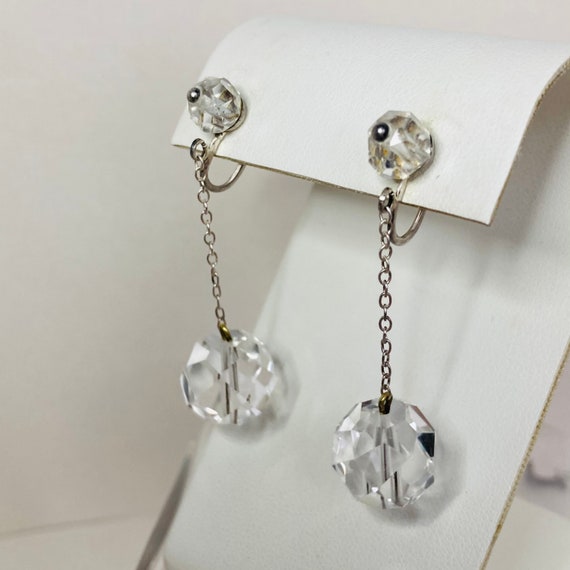 Sterling Silver Crystal Ball Earrings - Sterling Silver Screwback Earrings - Vintage Sterling Silver Earrings - Crystal Dangle Earrings View 2