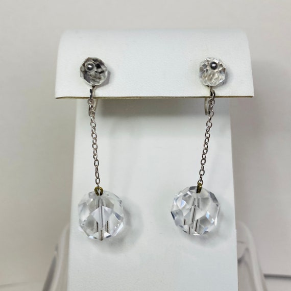 Sterling Silver Crystal Ball Earrings - Sterling Silver Screwback Earrings - Vintage Sterling Silver Earrings - Crystal Dangle Earrings View 3