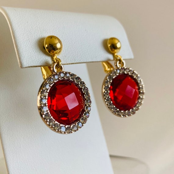 Ruby Red Glass Earrings Gold Filled Wishbone Earrings Modern Look
