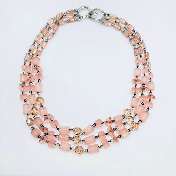 Pink Crystal Necklace Pink Glass Bead Necklace vi… Gem