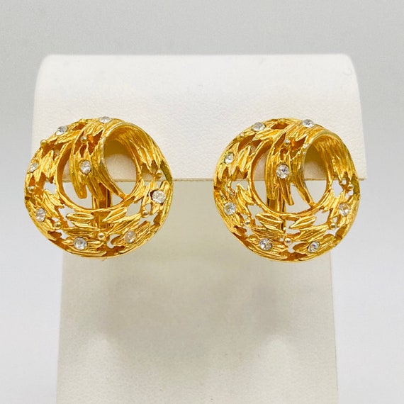 Gold Tone Ribbon Rhinestone Clip on earrings