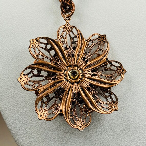 Copper Flower Necklace - 16 inch chain - southwes… - image 8