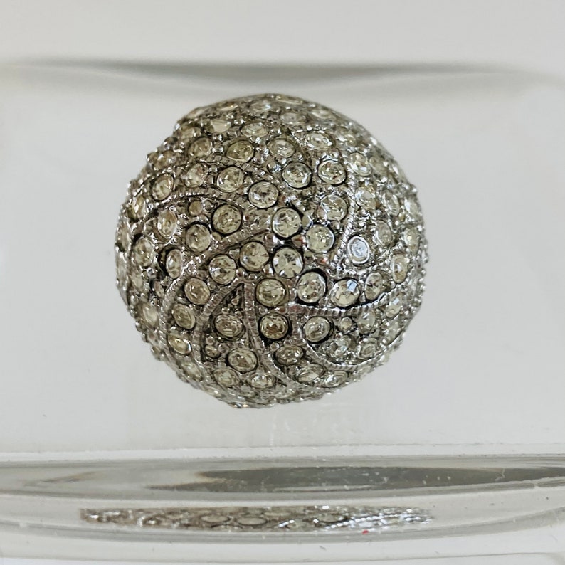 silver tone ring cocktail ring Size 7 Rhinestone Dome Ring vintage ring silver rhinestone ring large statement ring bling ring