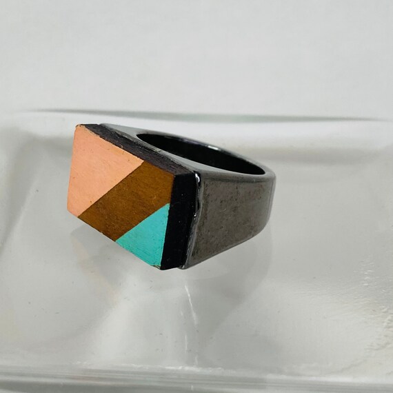 Wooden Rectangle statement ring - Size 7 ring - C… - image 5