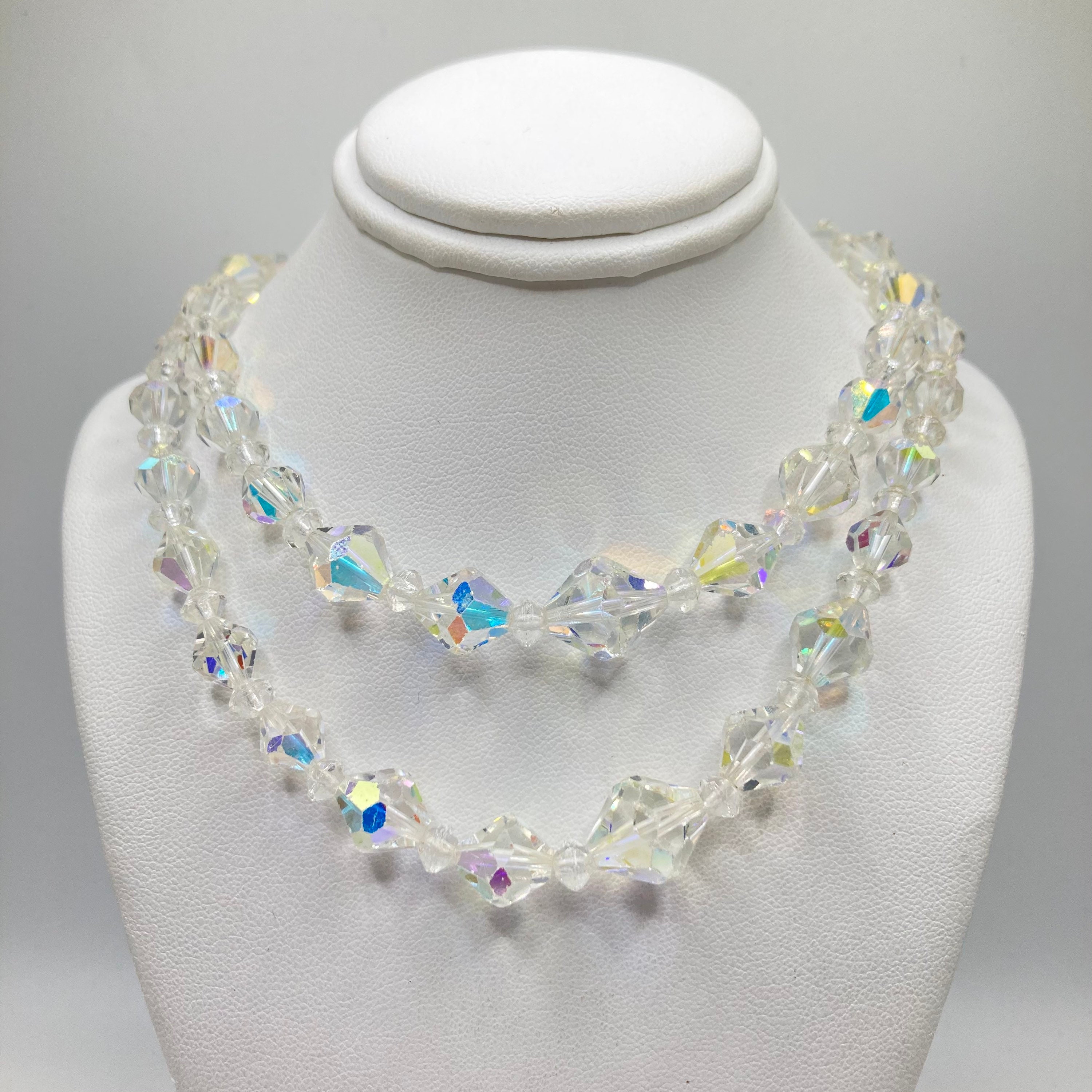 Aurora Borealis Crystal Necklace Two Strand Crystal Necklace Vintage Crystal Choker Etsy