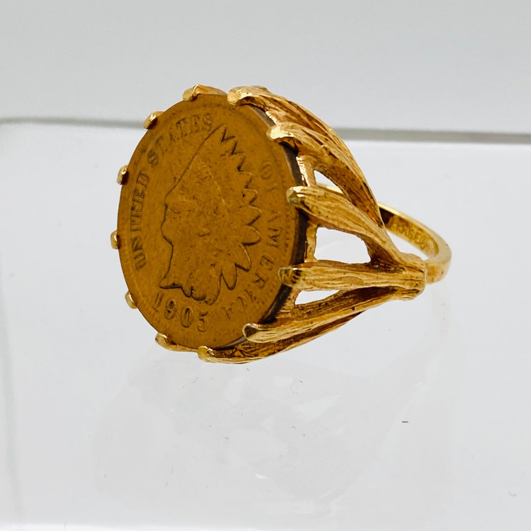 専用: リング　18KYG ハンドメイド　カナダ Size 6 18K Gold HGE Indian Head Penny Ring - Etsy Canada