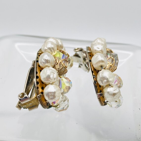 Aurora Borealis and Pearl Crescent Earrings - Vin… - image 7