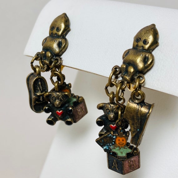 Vintage Baby Earrings - Bronze Baby Earrings - Ba… - image 1