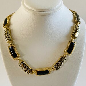 Gold and Black Choker - Chunky Necklace - Black Enamel Necklace