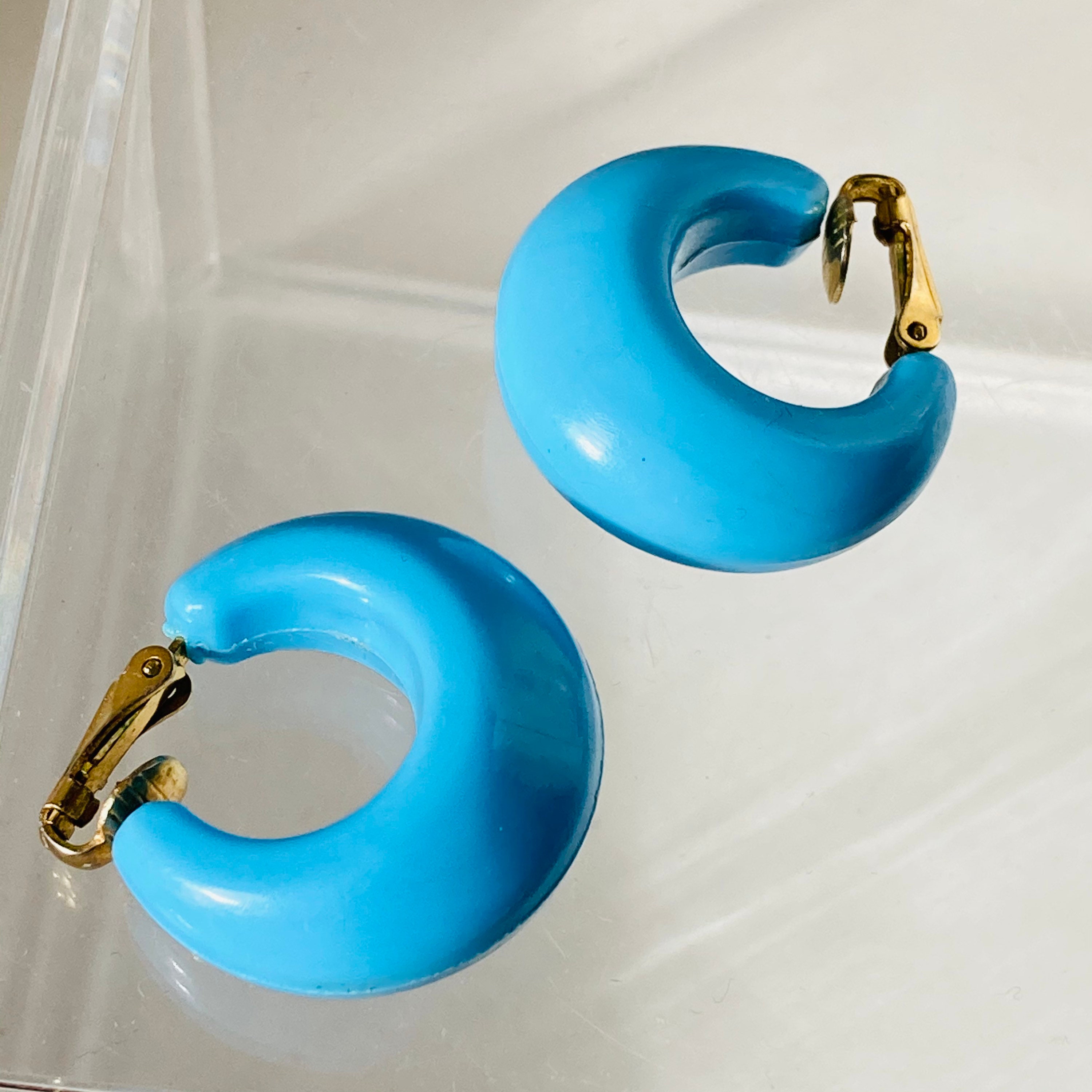 Baby Blue Plastic Hoop Earrings Fat Hoop Earrings Blue Etsy UK