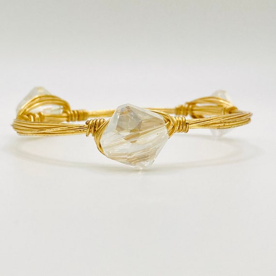 Crystal Bangle Bracelet - wire wrapped crystal br… - image 3