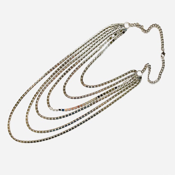 Multistrand Silver tone Necklace - Six strand Sil… - image 1