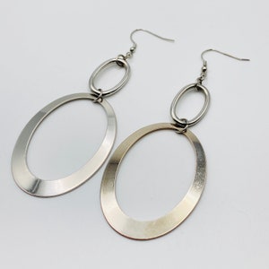HUGE Oval Dangle Earrings - Large silver oval earrings