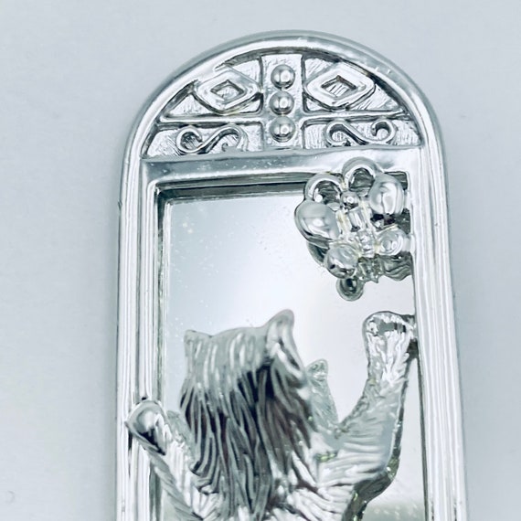 AJC Cat Brooch - Silver Tone Cat Pin - Mirror pin… - image 7