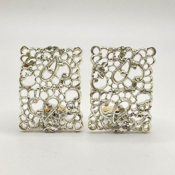 1960 EMMONS Frosted Lace Earrings - Silver Tone F… - image 1