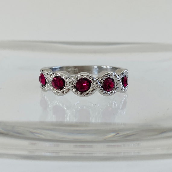Size 8.5 Simulated Ruby Ring - Half Eternity Ring - image 1