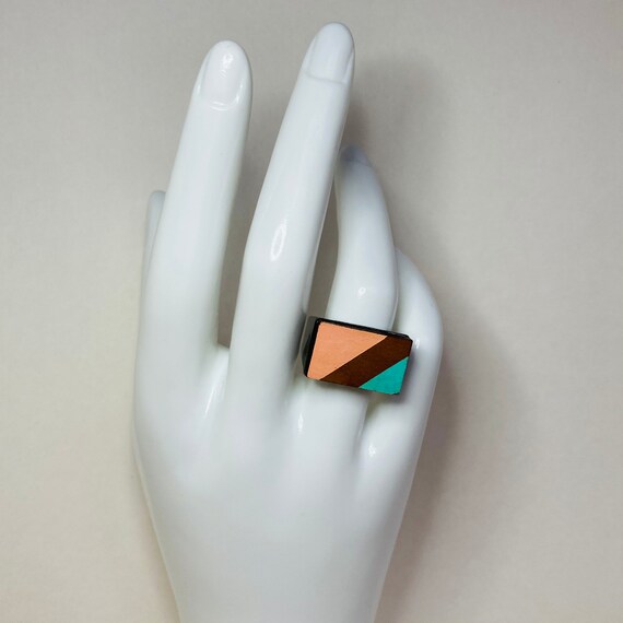 Wooden Rectangle statement ring - Size 7 ring - C… - image 2
