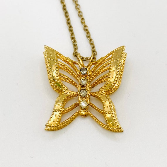 Rhinestone Butterfly Pendant - Gold Tone Butterfly Necklace