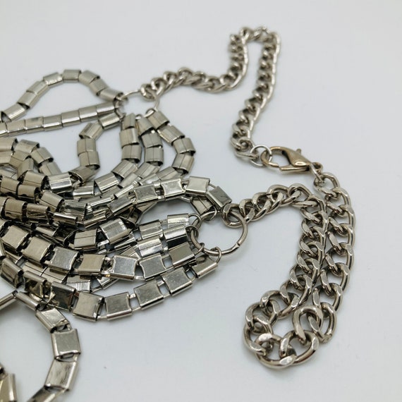 Multistrand Silver tone Necklace - Six strand Sil… - image 10