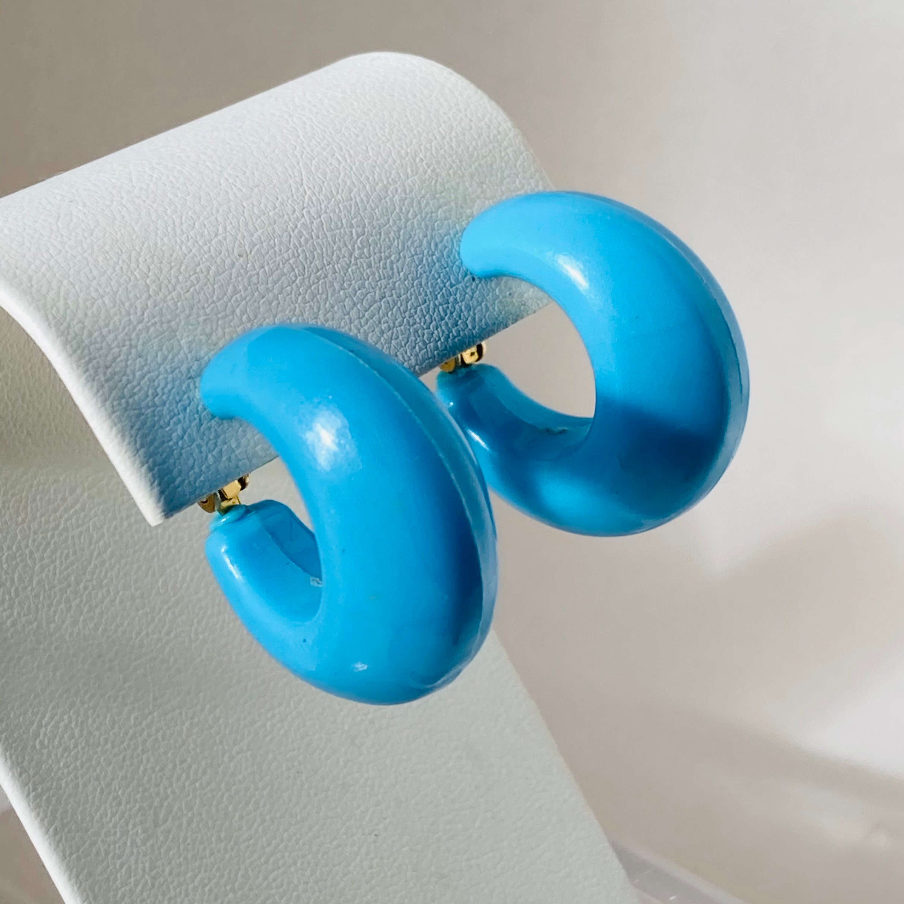 Baby Blue Plastic Hoop Earrings Fat Hoop Earrings Blue Etsy UK