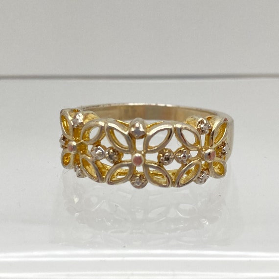 Size 10 Floral Ring Three Flower Ring Etsy