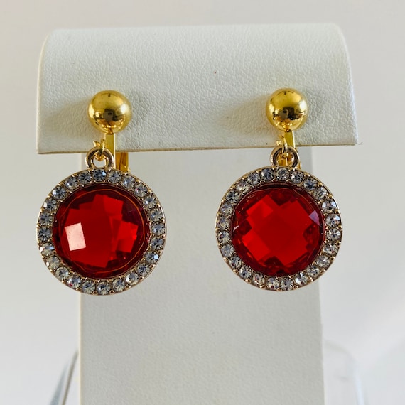 Ruby Red Glass Earrings Gold Filled Wishbone Earrings Modern Look