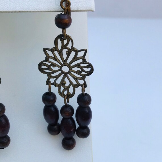 Wooden bead Earrings - bronze tone earrings - met… - image 5