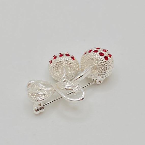 Red Rhinestone Cherry Brooch - image 9