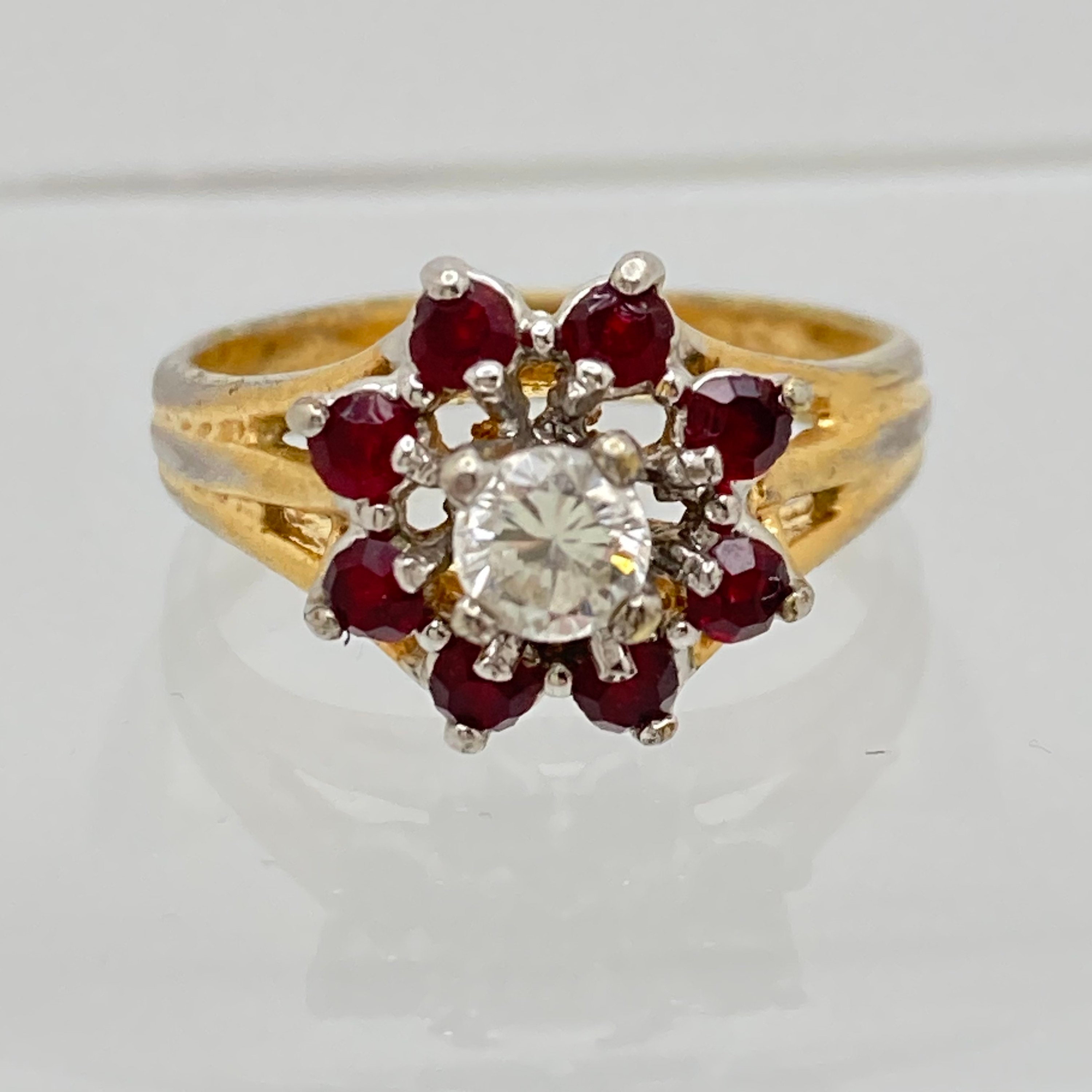 18K Gold HGE Ring - Size 6 Simulated Garnet Ring - Etsy 18K Gold HGE Ring - Size 6 Simulated Garnet Ring - Etsy