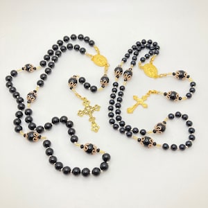 Black Glass Rosary - Catholic - Religious