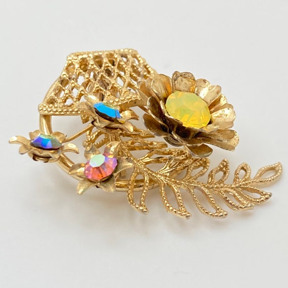 Rhinestone Flower Bouquet brooch - Aurora Boreali… - image 3