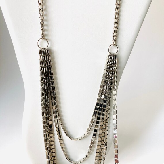 Multistrand Silver tone Necklace - Six strand Sil… - image 3