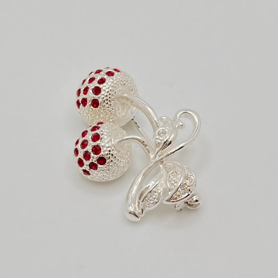 Red Rhinestone Cherry Brooch - image 5