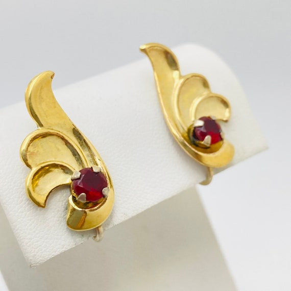 Sterling Silver and Ruby Art Nouveau Style Earrin… - image 3