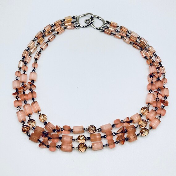 Pink Crystal Necklace - Pink Glass Bead Necklace - vi… - Gem