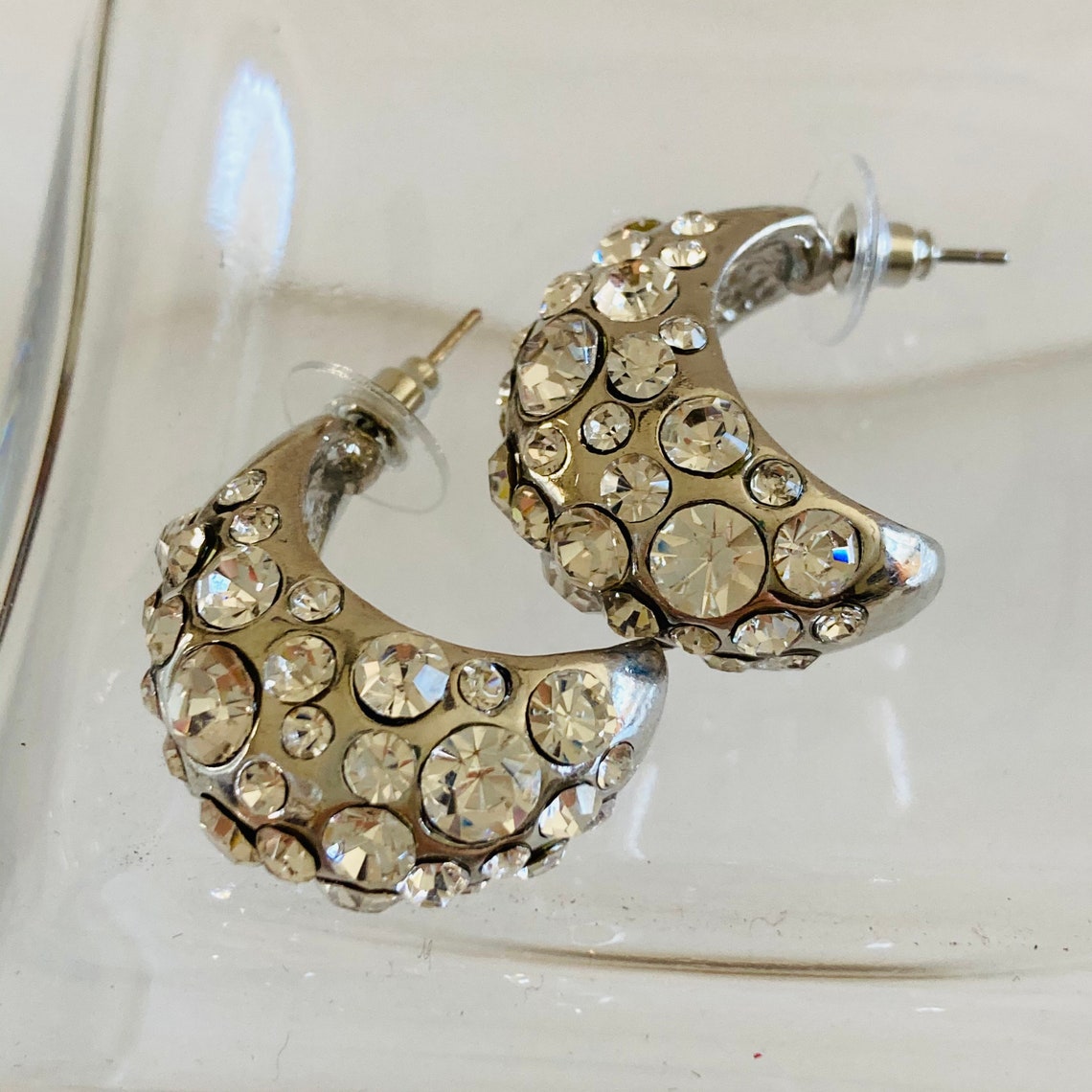 Bling Earrings Rhinestone Earrings Rhinestone Half Moon Etsy