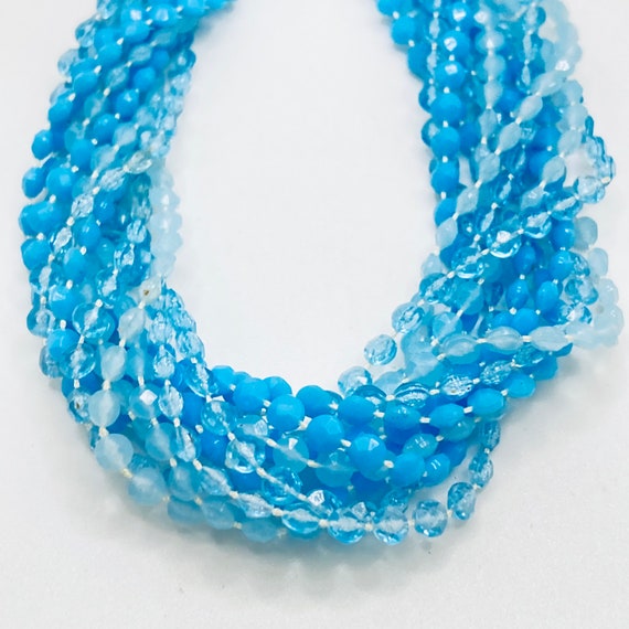 Blue Torsade Necklace - Vintage Blue Plastic Twis… - image 4