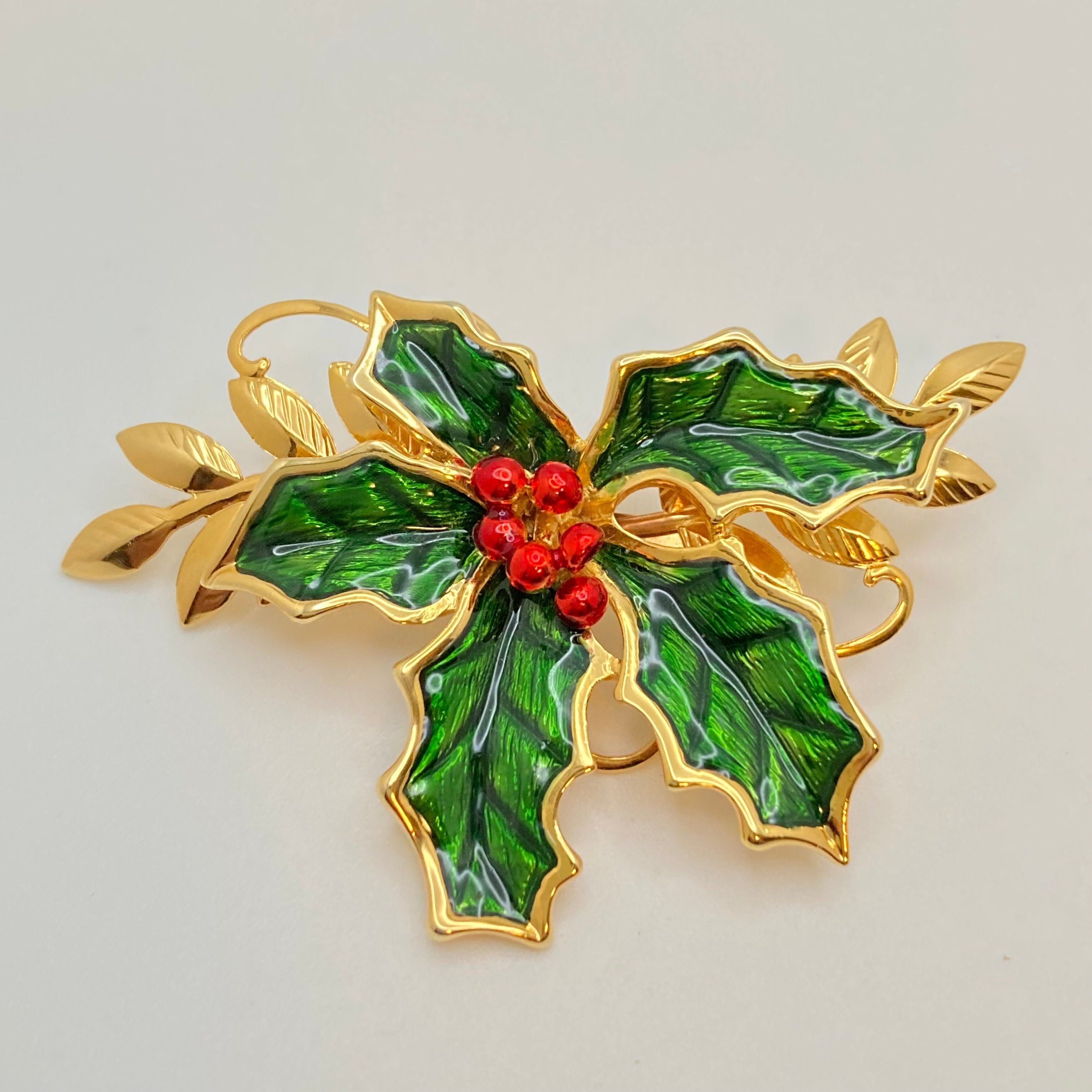 Christmas Holly Brooch Etsy